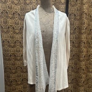White House Black Market White Cardigan with Silver Accents